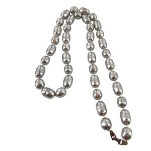 Vintage Silver‎ Metallic Baroque Faux Pearl Statement Necklace 30" Knotted